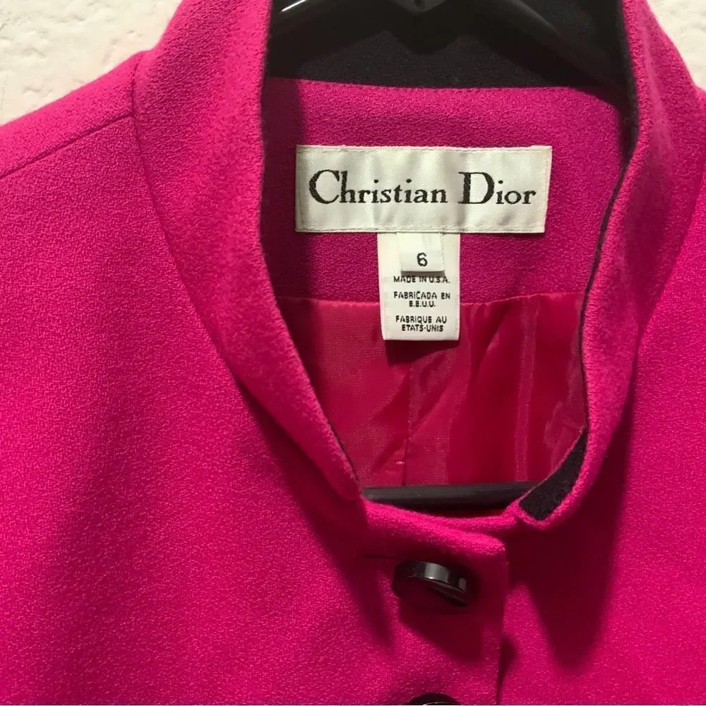 Christian DIOR Blazer Coat Vintage Designer USA 100% Pure Wool Size 6 Pink